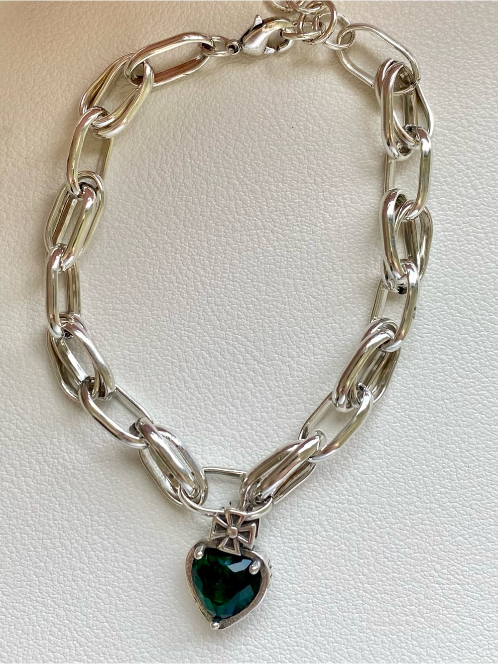 Silver Chain Necklace with Emerald Heart Pendant